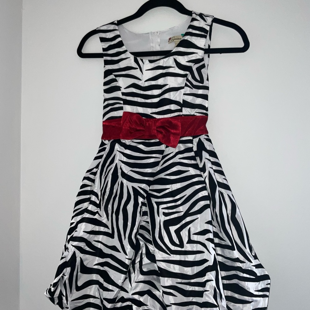 Speechless, Black & white zebra print dress with red bow, Girls Size 12